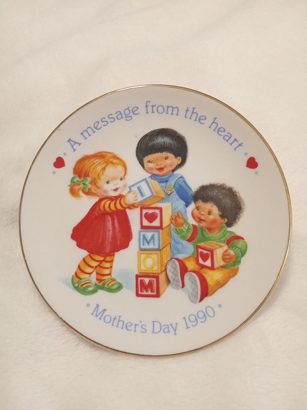 Avon White Ceramic Decorative Plate with Blue Lettering